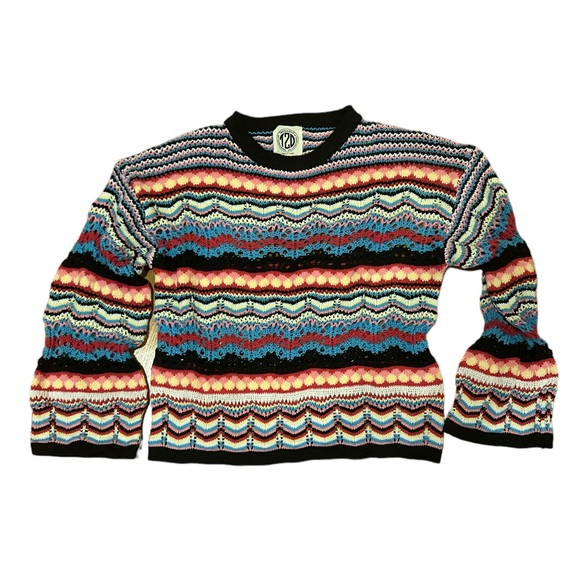 TEES2URDOOR women’s Multi Stripe Macrame Sweater - Picture 3 of 10